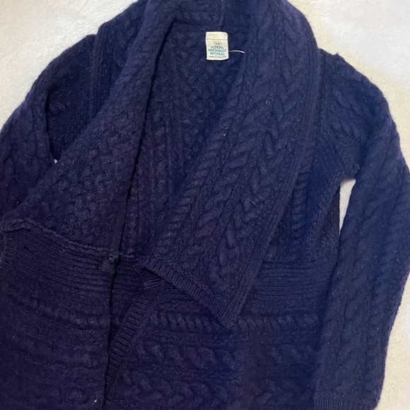 M  Irish Merino Wool Cable Knit Jacket  Navy Blue - Picture 5 of 11